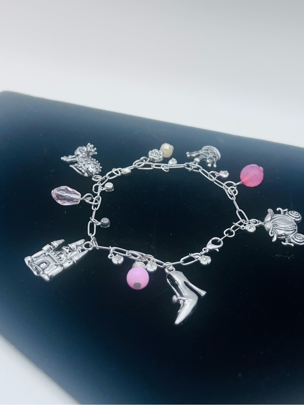 Princess Charm Bracelet With Castle, Carriage, Crown & Slipper-Silver Tone